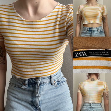 Zara Crop Top gestreift gelb weiss 