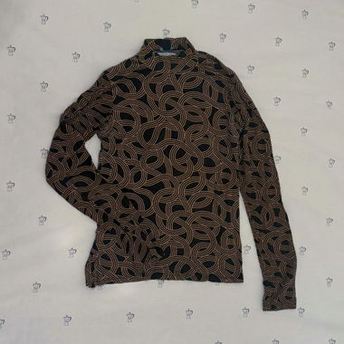 Top manica lunga nero & marrone con vortice astratto