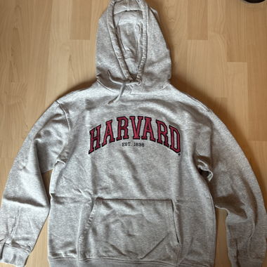 Sweat à capuche Harvard gris avec inscription rouge veloutée