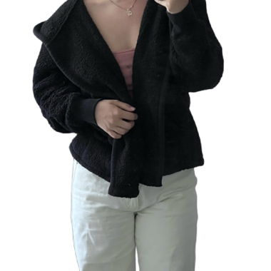 Schwarze Fleece-hoodie-Jacke