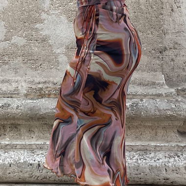 Abito midi stampato multicolore