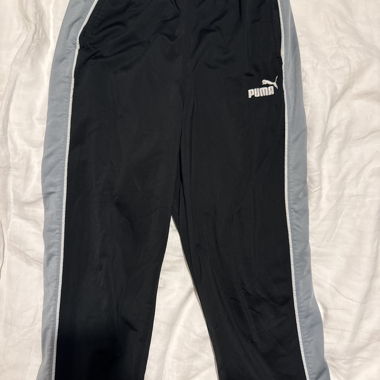 Puma black track pants with grey stripes