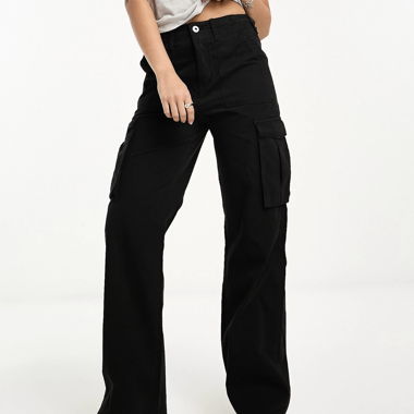 Bershka Straight Leg Black Cargo Pants