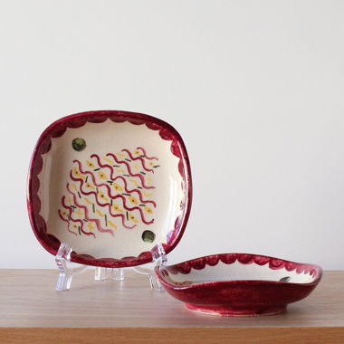 Vintage 1950 Studio Keramik rote Snackschalen