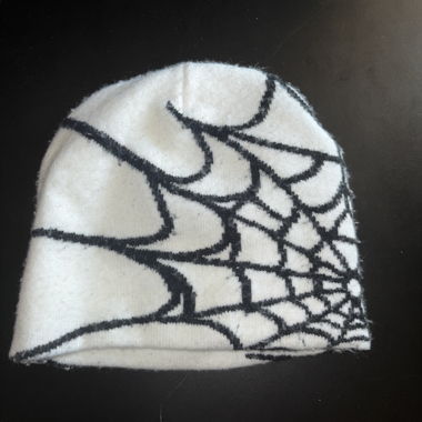 White Beanie with Spiderweb Pattern