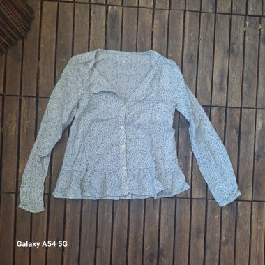 Light floral blouse soft blue long sleeves