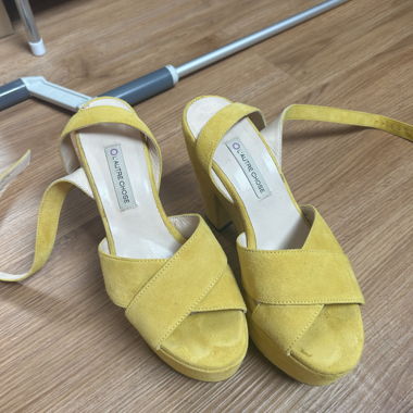 Yellow suede high heels