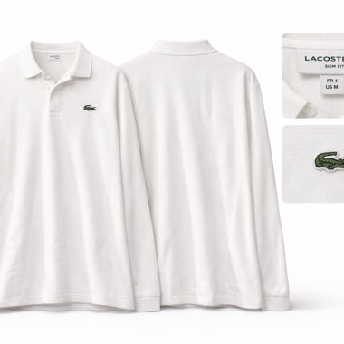 Polo Lacoste bianca manica lunga slim fit