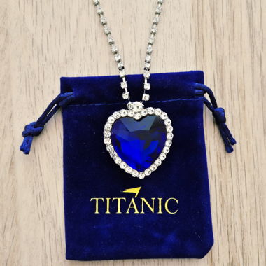 Titanic-Halskette Blau Ozeanherz und silberfarbene Strasssteine