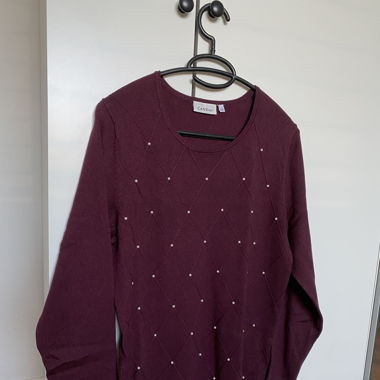 Wine Red Sweater with Pearls