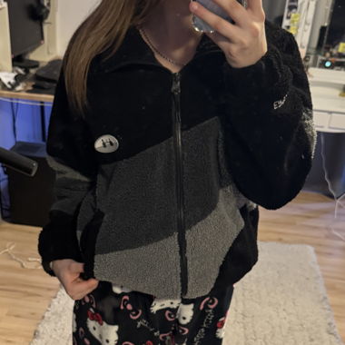 Black-grey fleece jacket with zipper
