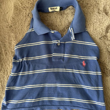 Polo-croptop rigato Rework Blu S