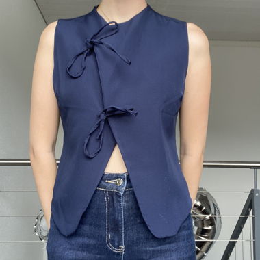 Meet me There Navy Sleeveless Tie Top