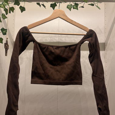 Brown off-shoulder crop top