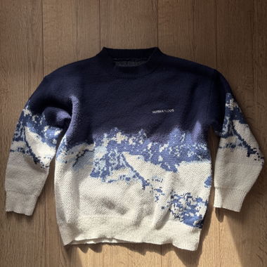Blue Knit Sweater with Mountain Pattern