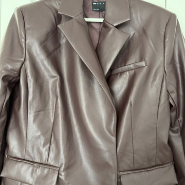 Veste blazer en simili cuir marron