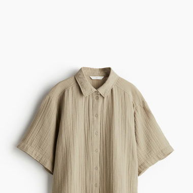 Camicia maniche corte in garza di cotone taupe