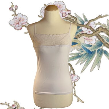 Haut Camisole Blanche à Bordure en Dentelle