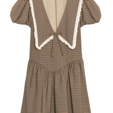 Vestito corto a quadri con colletto Claudine