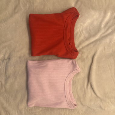 2er-Set gerippte Tops rot & rosa