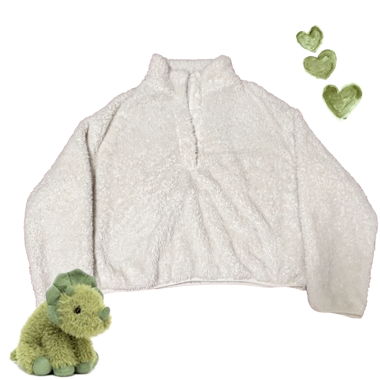 white fleece sweater