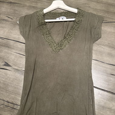 Olive top with lace neckline