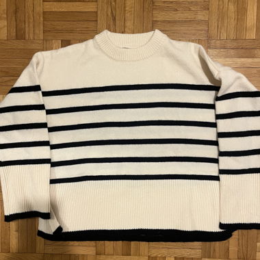Black and creamy White Striped Sweater 