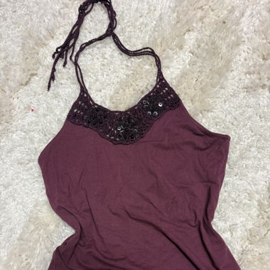 y2k summer top with sequin/crochet details
