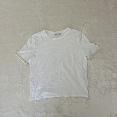 Weisses Zara-T-Shirt mit Perlen, Grösse S