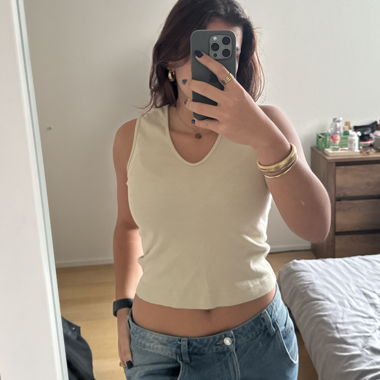 LITTLE BEIGE BROWN TAN V CUT TOP 
