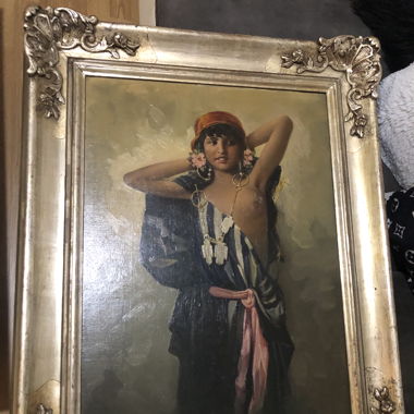 antique oil painting orientalist   dancer.