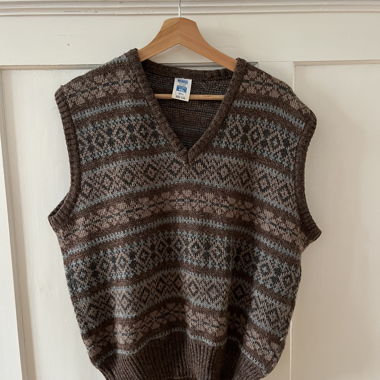 Vintage Vest / Brown Patterned / Oversize 
