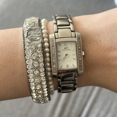 Y2K Time Force Silver Watch with Crystals