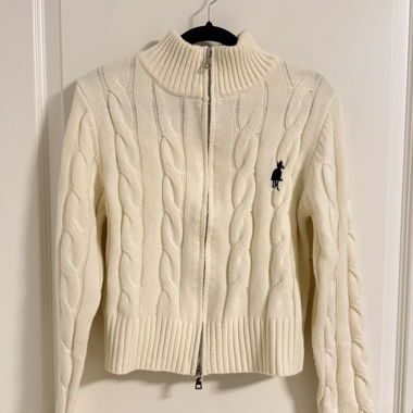 Cardigan torsadé couleur crème avec fermeture éclair