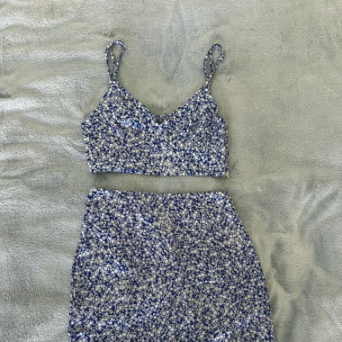 Ensemble jupe et top motif fleurs bleues