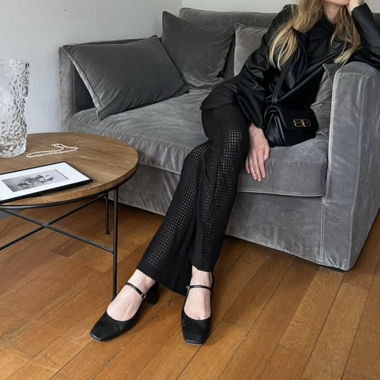 Pantalone a zampa in rete nero H&M XS