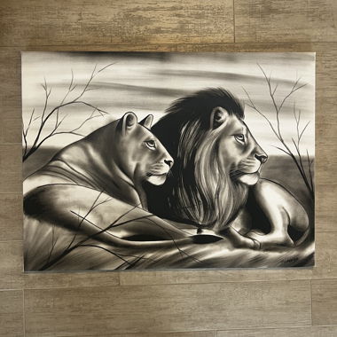Couple de Lions - Peinture