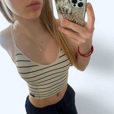 Top con reggiseno incorporato bianco a righe blu