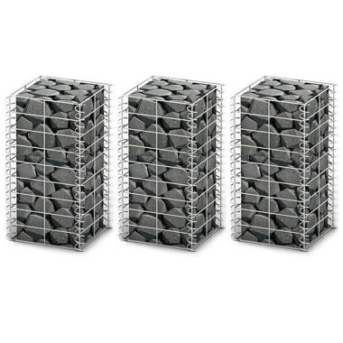 Set di 3 gabbioni in acciaio zincato 25x25x50 cm