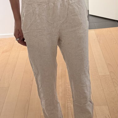 Pantalon en tissu beige crème en mélange de lin