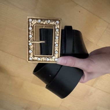 Black belt with rhinestone buckle