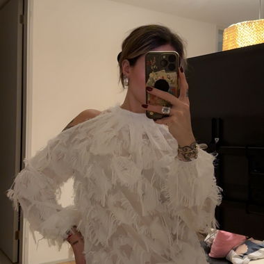 Weisss Blusa Trasparente con Frange