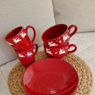 Weihnachts-Geschirr 6-teilig, rot/weiss