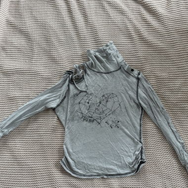 Asymmetrical Grey Turtleneck with Graphic Design