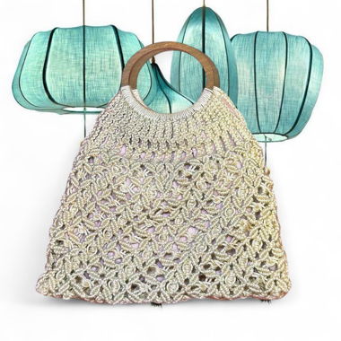 Sac de plage crochet à anse en anneau en bois