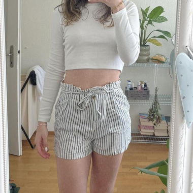 White and black striped shorts