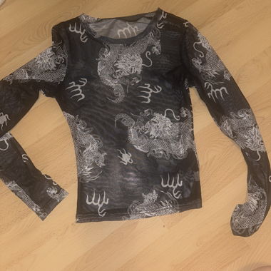 Black Mesh Longsleeve with Dragon Print