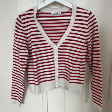 White red striped knit cardigan