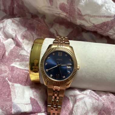 Montre-bracelet femme Fossil rosé doré bleue