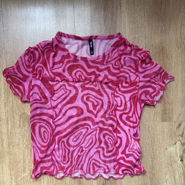 Rüschen-Top aus rosa Mesh XS